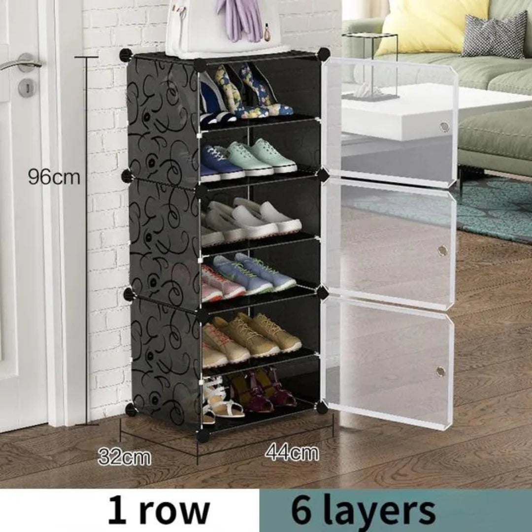 Single Column 6 Layer Shoe Rack, Dust proof Shoe Cabinet with Door happyhome