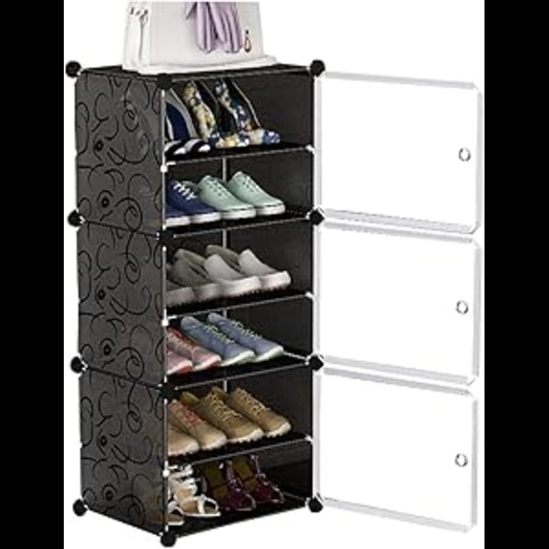 Single Column 6 Layer Shoe Rack, Dust proof Shoe Cabinet with Door happyhome