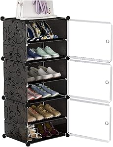 Single Column 6 Layer Shoe Rack, Dust proof Shoe Cabinet with Door happyhome