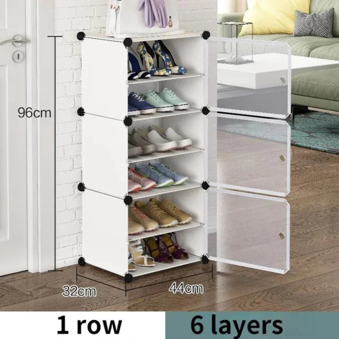 Single Column 6 Layer Shoe Rack, Dust proof Shoe Cabinet with Door happyhome