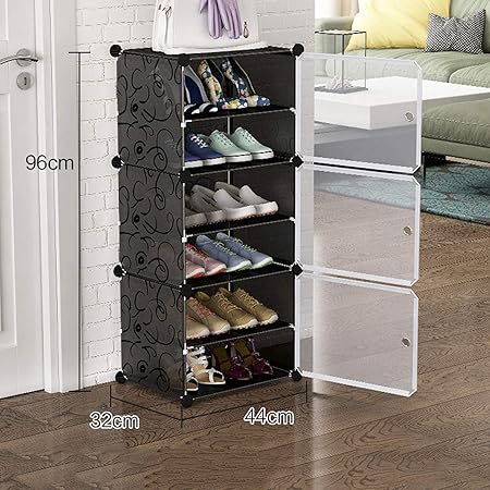 Single Column 6 Layer Shoe Rack, Dust proof Shoe Cabinet with Door happyhome