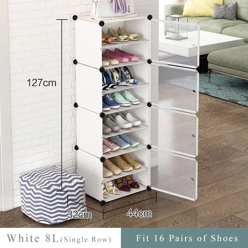 Single Column 8 Layer Shoe Rack, Dust Proof Shoe Cabinet with Door happyhome