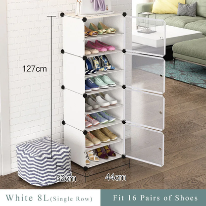 Single Column 8 Layer Shoe Rack, Dust Proof Shoe Cabinet with Door happyhome