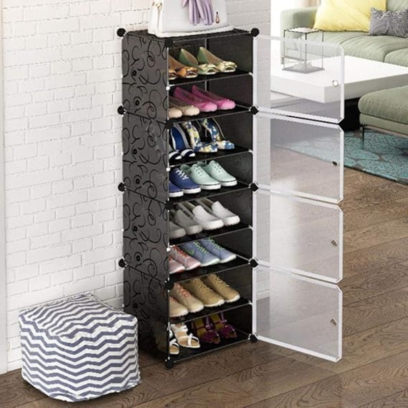 Single Column 8 Layer Shoe Rack, Dust Proof Shoe Cabinet with Door happyhome