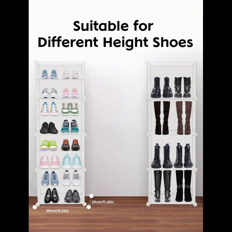 Single Column 8 Layer Shoe Rack, Dust Proof Shoe Cabinet with Door happyhome