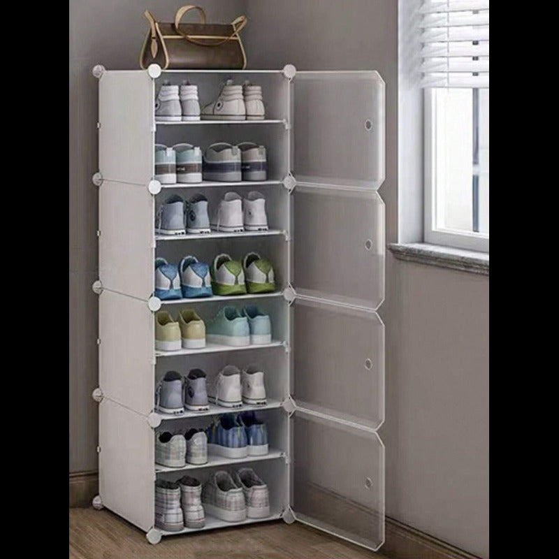 Single Column 8 Layer Shoe Rack, Dust Proof Shoe Cabinet with Door happyhome