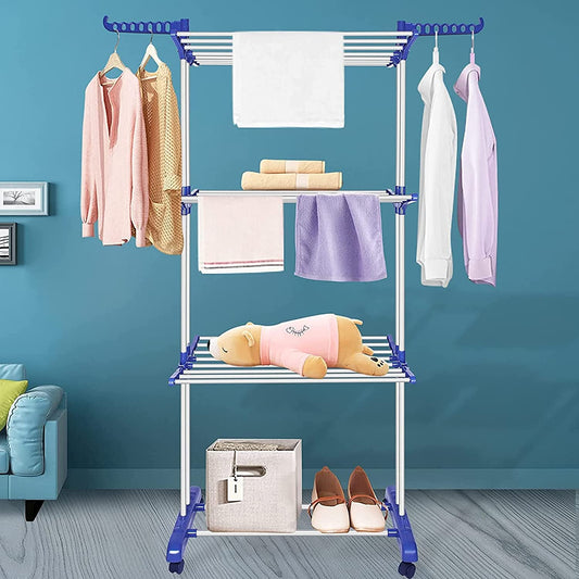 Three Layer Clothes Dryer , Stainless Steel Foldable Clothes Laundry Drying Rack happyhome