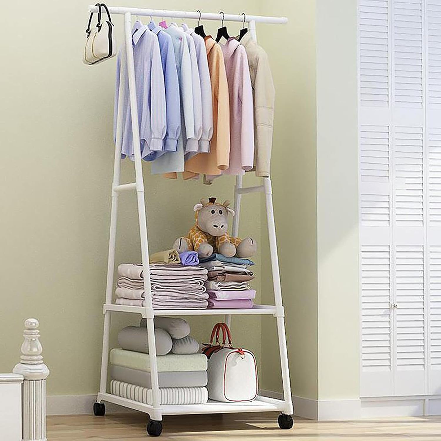 Triangle Clothes Rack - Trolley , , Clothes Hanger Stand with Shoe Shelf with Wheels happyhome