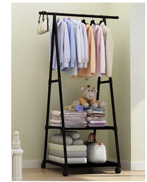 Triangle Clothes Rack - Trolley , , Clothes Hanger Stand with Shoe Shelf with Wheels happyhome