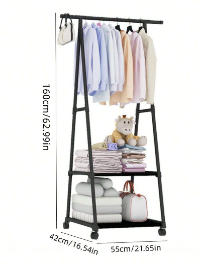 Triangle Clothes Rack - Trolley , , Clothes Hanger Stand with Shoe Shelf with Wheels happyhome