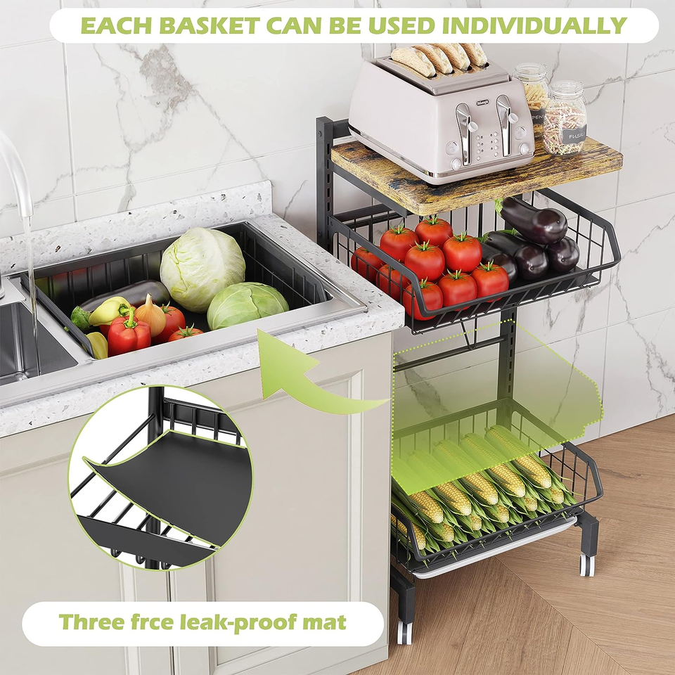 Vegetable Rack, Adjustable Fruit Vegetable Basket Cart happyhome