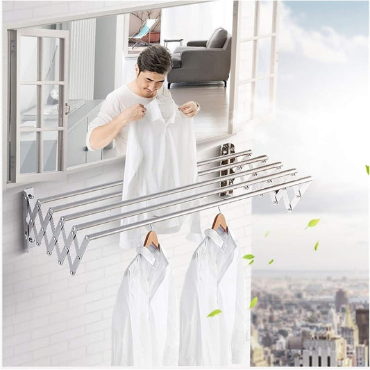 W Type Clothes Drying Rack Wall Mounted , Extendable Drying Rack For Clothes happyhome