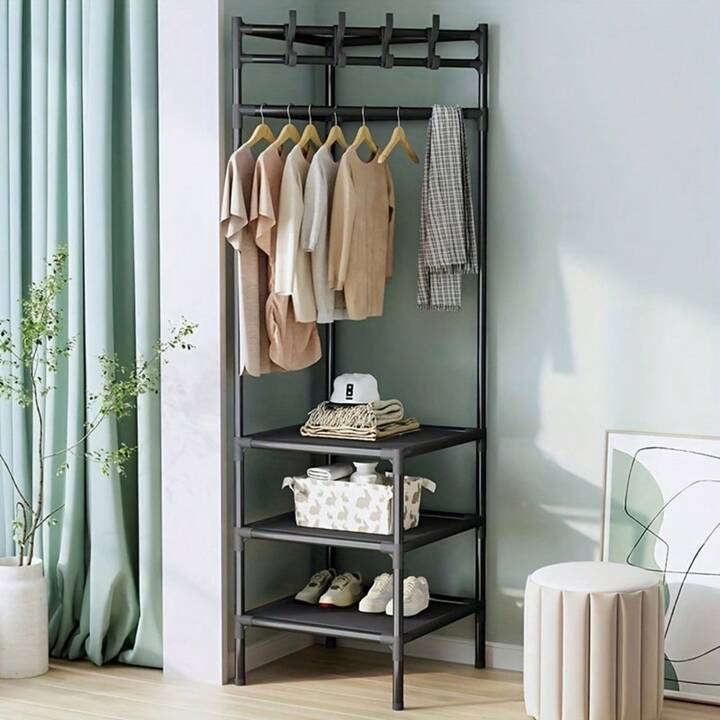 Bedroom Coat Rack, Corner Stand for Clothes and Shoes