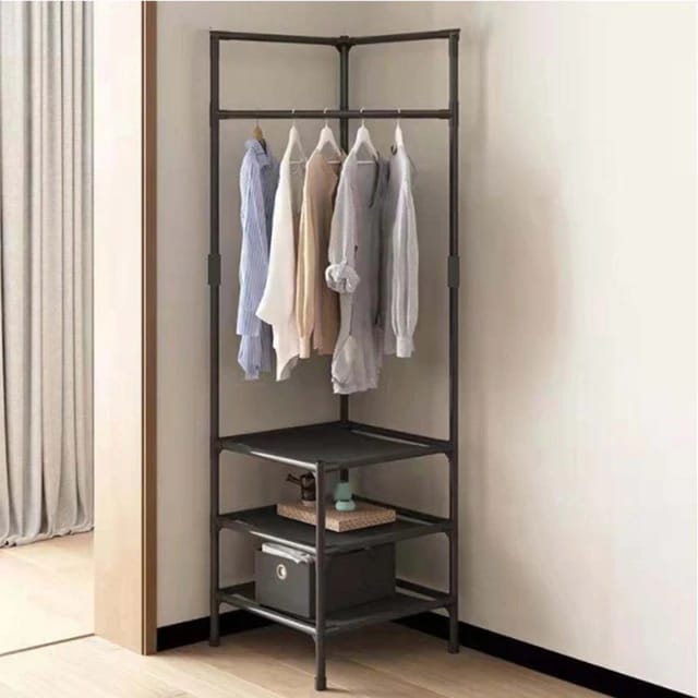 Bedroom Coat Rack, Corner Stand for Clothes and Shoes