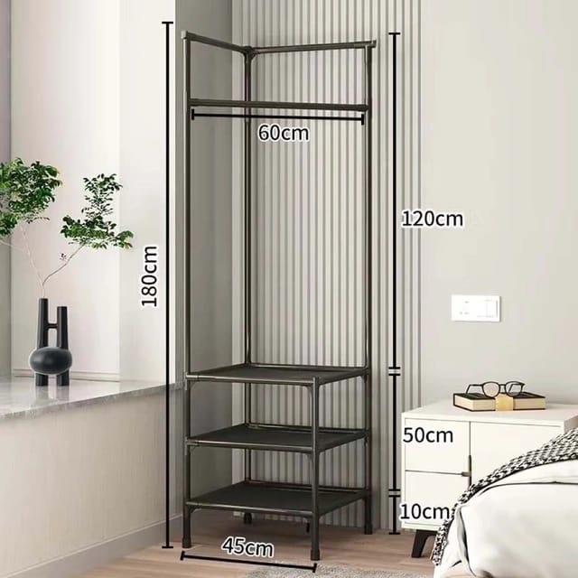 Bedroom Coat Rack, Corner Stand for Clothes and Shoes