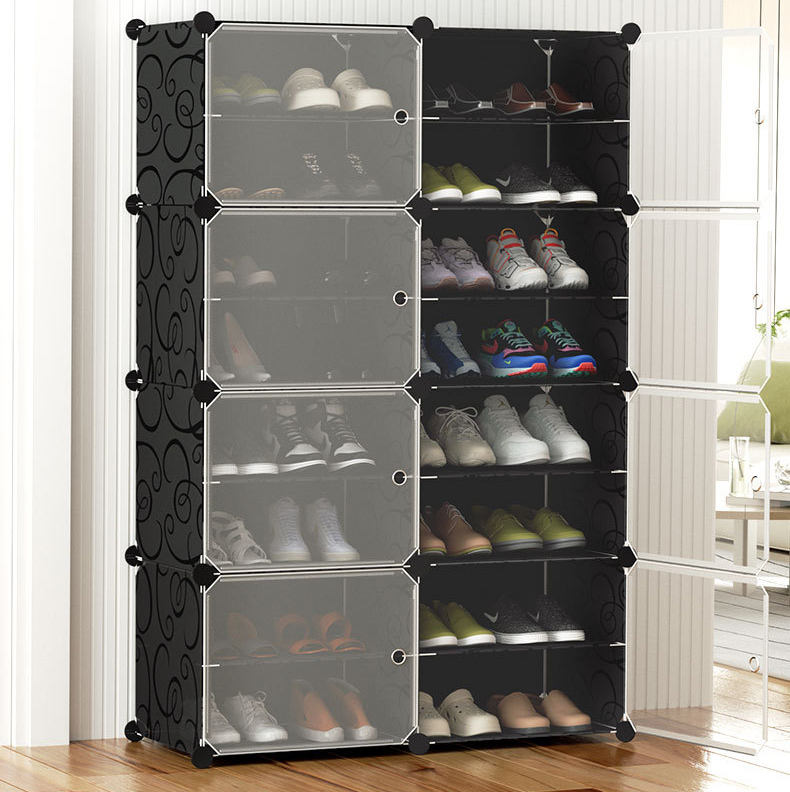 2 Column 8 Layer 8 Door Shoe Rack, Portable Shoe Rack with Door