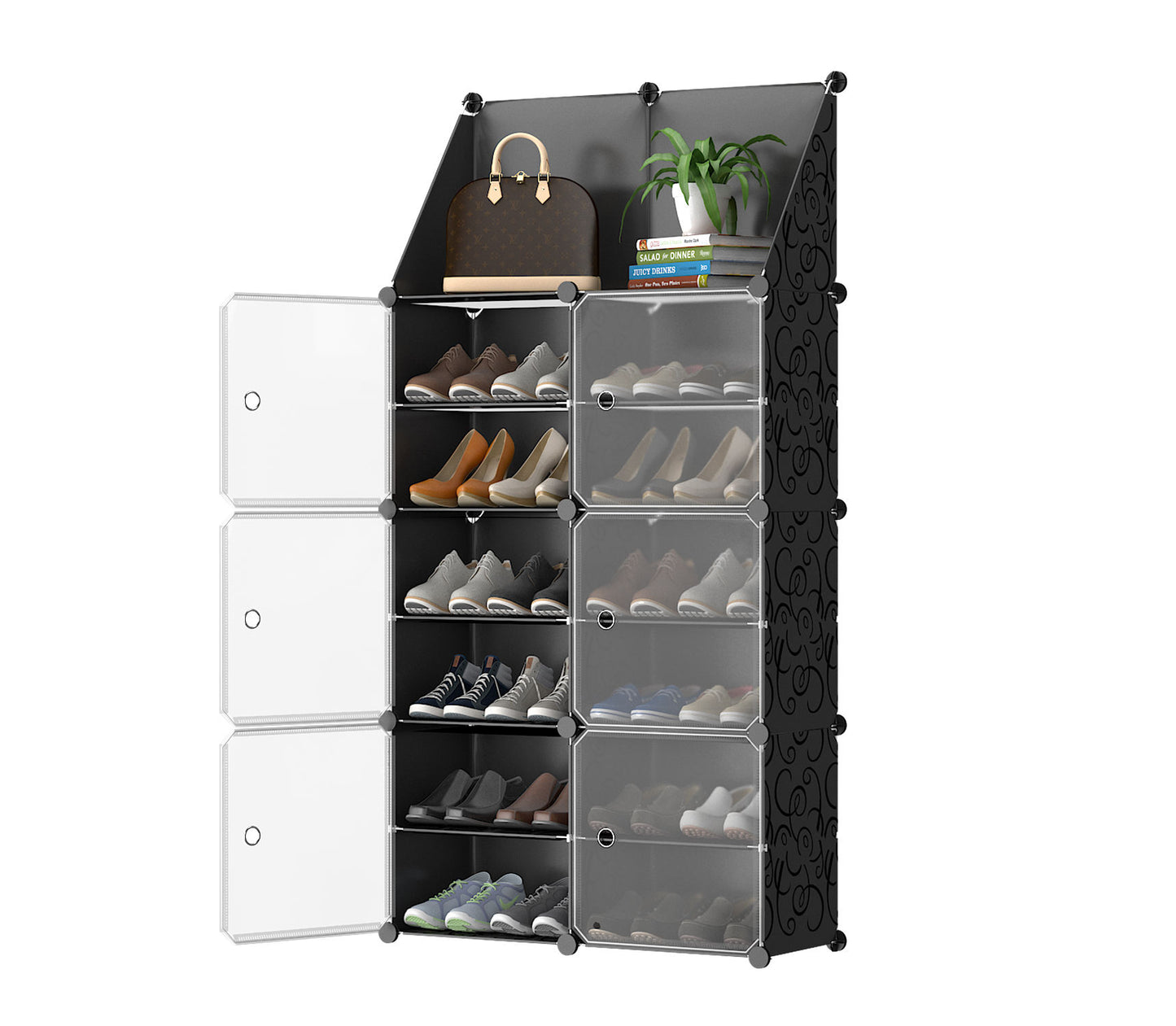 2 Column 7 Layer 6 Door Shoe Rack , Portable Plastic Shoe Rack with Door